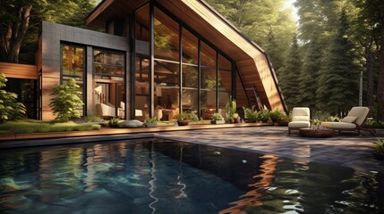 Luxury wooden house with swimming pool