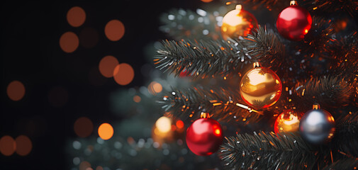 Esplendor Cromático: Majestuoso Árbol de Navidad con Adornos Brillantes, AI Generative