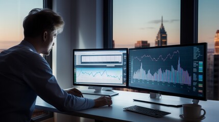 Naklejka premium Data CRM business analysis customer report computer technology dashboard system analyst. Business CRM digital data hr chart ai overview platform performance intelligence screen strategy database kpi