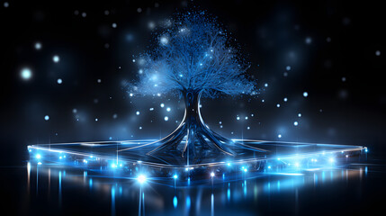 christmas tree with blue dot light futuristic design  - obrazy, fototapety, plakaty