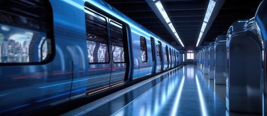 door station rail, blue light - obrazy, fototapety, plakaty