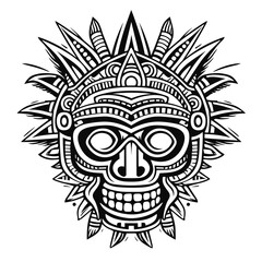 Aztec Face Mask Vector Illustration. Ancient Mayan Mask