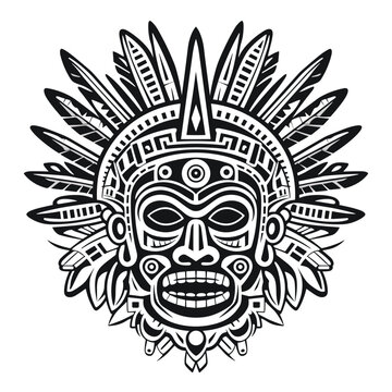 Aztec Face Mask Vector Illustration. Ancient Mayan Mask