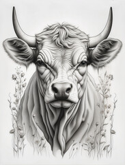 cattle, bull, animal, drawing - obrazy, fototapety, plakaty
