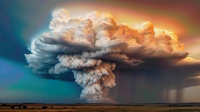 A stunning view of a towering cumulus cloud during golden hour, casting a majestic presence
