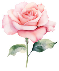 pink rose isolated on white, transparent, watercolor