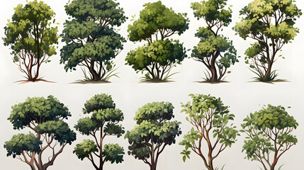 Set of Bush, Dwarf trees, ornamental trees, shrubs., Siamese rough bush, pruning tree for garden decoration. - obrazy, fototapety, plakaty