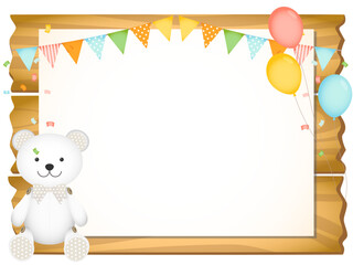 ファンシーで可愛い木製看板のフレーム背景イラスト素材