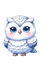 A charming digital illustration of a blue cartoon owl with cute heart patterns and large, expressive eyes, perfect for children's media.
