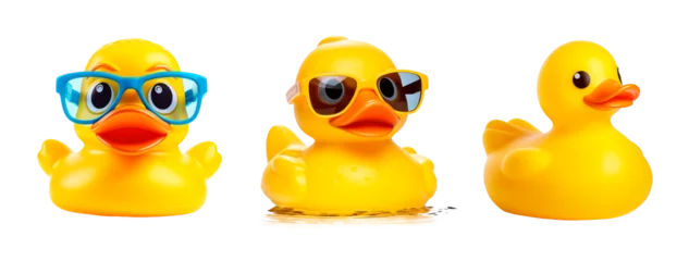 Fotobehang Funny rubber ducks over isolated transparent background © Pajaros Volando