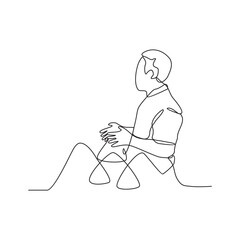 One continuous line drawing of a trader is selling his wares at a traditional market vector illustration. Traditional market illustration simple linear style vector concept. Market activity design.