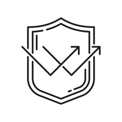 Sun protection shield reflecting sunlight rays outline icon design. UV ultraviolet symbol. Vector SPF sign, ultra violet rays radiation