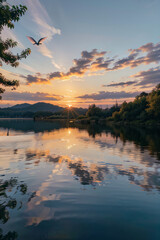Fototapeta premium sunset over the lake