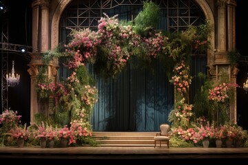 Fototapeta na wymiar Grand stage adorned with floral arrangements.
