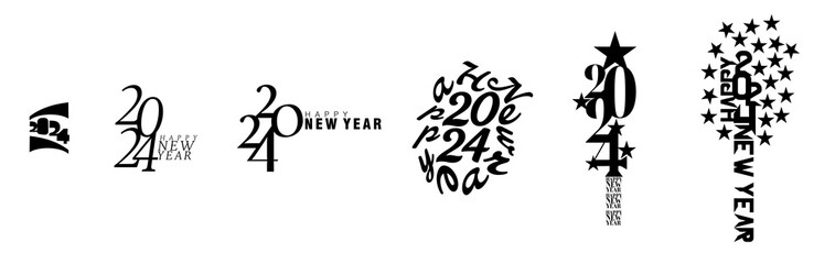 A set of vector designs with the text happy New Year 2024 - 689420782
