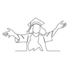 One continuous line drawing of Graduation activities are carried out by students wearing a toga as symbol of graduation vector illustration. Graduation illustration simple linear style design concept