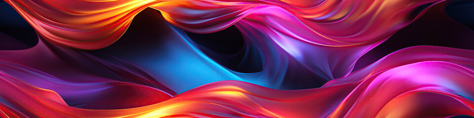 Fototapeta premium seamless pattern with neon volumetric multicolored 3d waves on black background