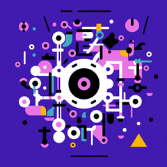 An illustration of circuits and gears in a fun, vibrant line art style. Generative AI. 