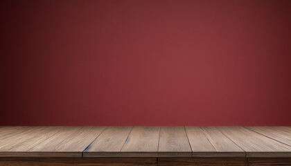 empty wood desktop table with red Christmas background