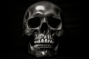 Obraz premium Human skull isolated on black background, a stark representation of mortality and the transient nature of life.