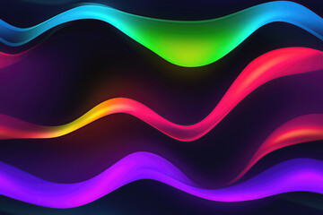 wavy seamless pattern texture with neon gradient multicolored curved waves on black background