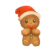 Diseño de personaje en forma de galleta de jengibre para navidad con moño navideño 