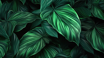 Surreal tropical green leaf background. Abstract forms, otherworldly hues, nature's surreal visual...