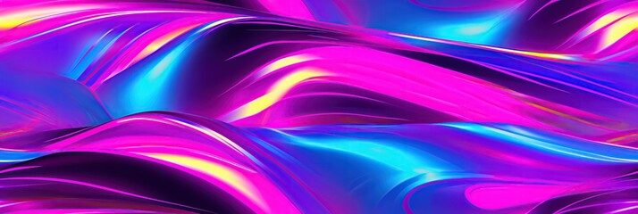 wavy seamless pattern texture with neon gradient multicolored curved waves on bright holographic background