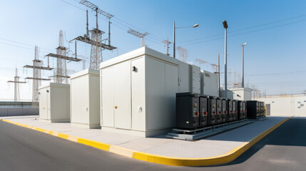 Fototapeta na wymiar Power Transformer in High Voltage Electrical Outdoor Substation