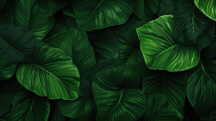 Dynamic tropical green leaf background. Wind-blown leaves, energetic vibes, lively nature dance