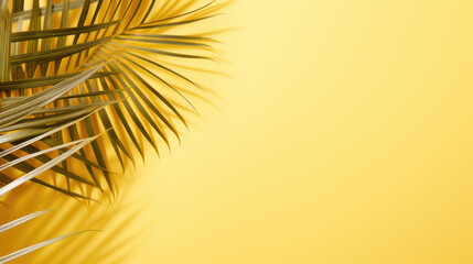 Sago Palm tropical leaves on butter yellow color background minimal summer