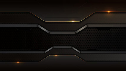 Elegant Black and Gold Technology Background with Metal Dots, Luxury Abstract Digital Design for Apps, Game Websites, and Banners, Dynamic Shimmering Golden Light