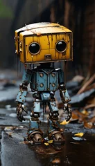 Foto op Plexiglas A sad robot standing alone in the rain. Generative AI.  © Elle Arden 