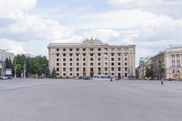 Naklejka premium Department of Health Care of Kharkiv City Council in front of freedom square in kharkiv city