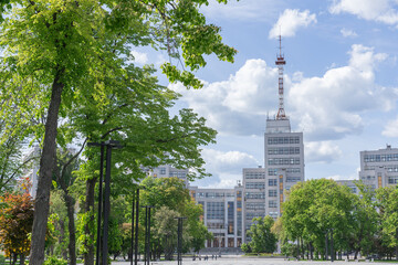 Obraz premium exterior of the tallest skyscraper in the soviet union era 