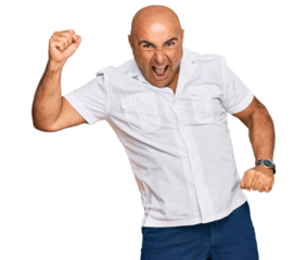 Mature middle east man with mustache wearing casual white shirt dancing happy and cheerful, smiling moving casual and confident listening to music