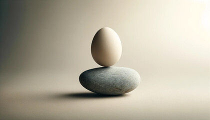 Egg Balanced on Stone in Zen-Like Setting, Easter concept, serenity