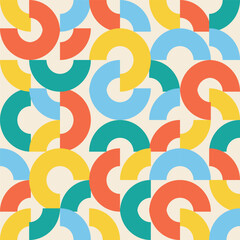 Playful bold circles pattern in vivid primary colors. Vector seamless pattern design for textile, fashion, paper, packaging, wrapping and branding - obrazy, fototapety, plakaty