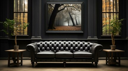 Sofa - living room - rustic log cabin - artwork - stylish - decor snd design - living room  - obrazy, fototapety, plakaty