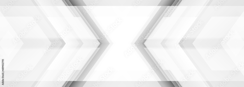 Poster Abstract white and grey arrows futuristic technology background concept high-speed movement. Dynamic motion hi tech digital arrows and stripes. Vector illustration