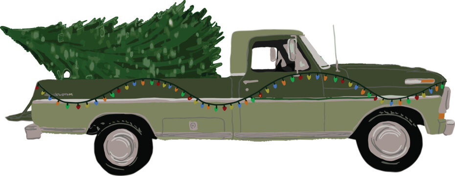 Vintage Truck with Christmas Tree and Lights