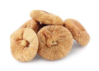 Pile of tasty dried figs isolated on white
