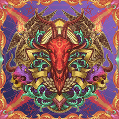 Red Goat Head illustration Design 