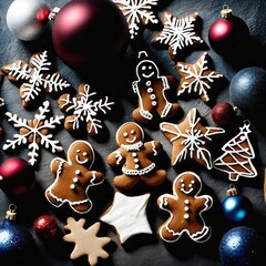 Homemade Gingerbread cookies with spices on a background.