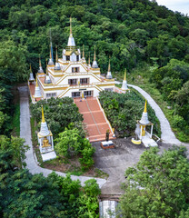 Aerial view of Wat Tham Phrathat Khao Prang temple in Lopburi, Thailand