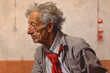 Naklejka premium Reflective Resilience: Portrait of a Pensive Elderly Man with a Lifetime of Stories
