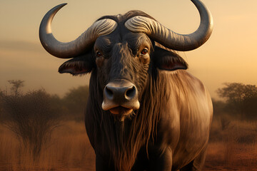 buffalo with horns outdoors