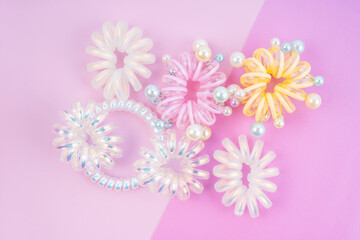 Colorful plastic hair elastics set.