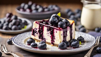 Delicious Blueberry Cheesecake on a Plate - Tempting Dessert Photography