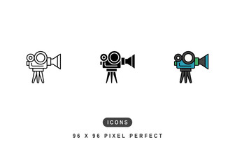 Cinema Icon. Movie Film Show Clip Pictogram Graphic Illustration. Isolated Simple Line Icon For Infographic, App and Web Button.